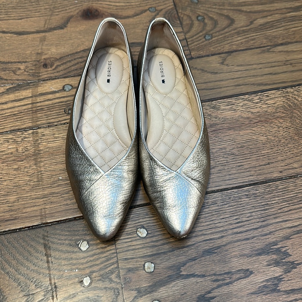 Birdies Gold Pointed Toe Flats